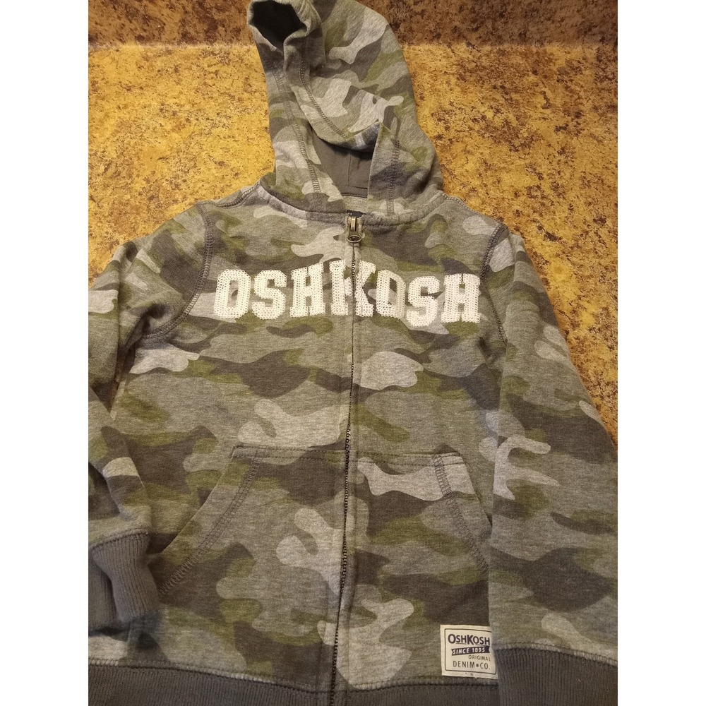 OshKosh Bgosh Boys 4T Camo Full Zip Hoodie Green Grey Camouflage Sweatshirt